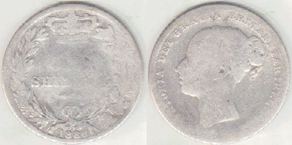 1886 Great Britain silver Shilling A003841